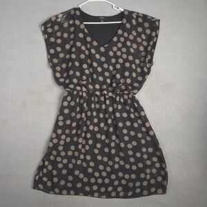 Espresso Polka Dot V Neck Elastic Waist Cap Sleeve Casual Dress Women Size 2X‎